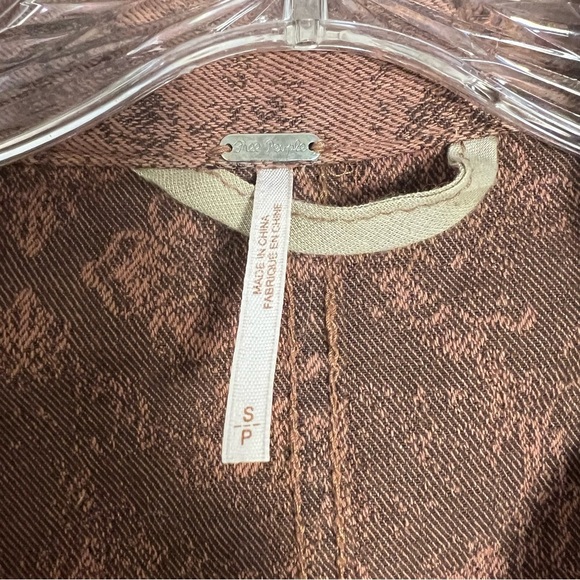 Free People Rusty Brown Boho Tapestry Print Victorian Button Down Coat Sz Small - Picture 2 of 14